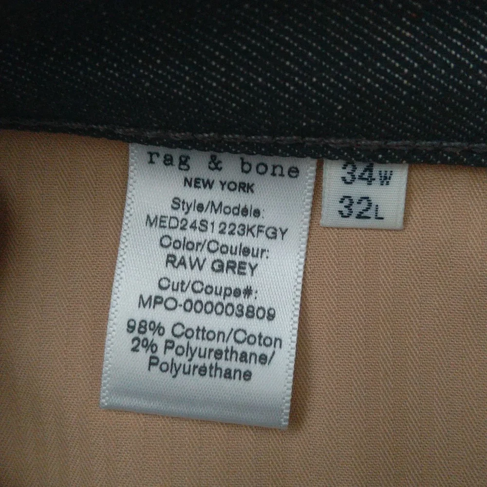 Rag bone fit 2 slim mid rise tailored raw grey denim jeans men's Sz 34w/32L - Picture 12 of 14